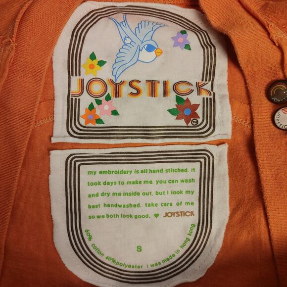 VTG Joystick Women's S Orange Hand Embroidered Floral Top - Picture 3 of 3